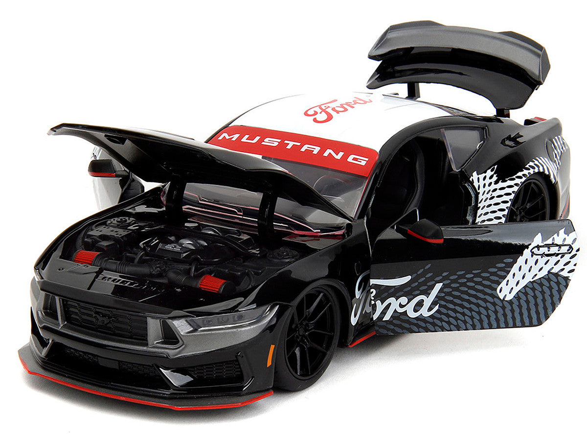 2024 Ford Mustang Dark Horse Black with White Top and "Mustang Horse Graphics" "Bigtime Muscle" Series 1/24 Diecast Model Car by Jada-1