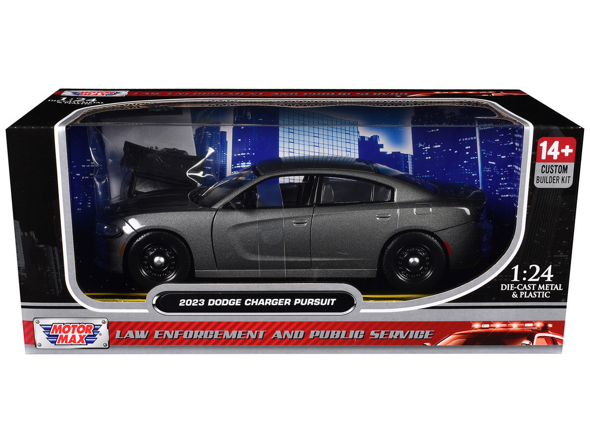 2023 Dodge Charger Pursuit Police Car Gray Metallic "Custom Builder's Kit - Law Enforcement and Public Service" Series 1/24 Diecast Model Car by Motormax-0