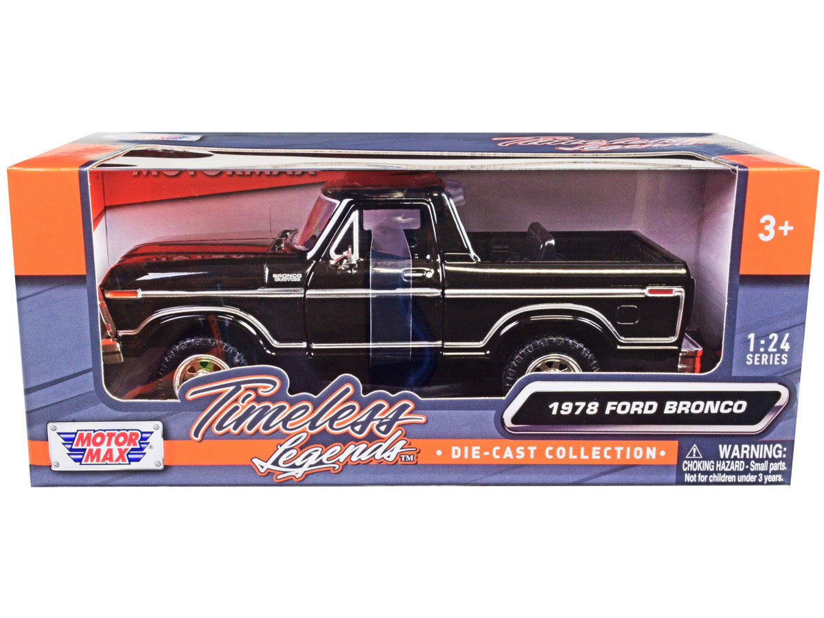 1978 Ford Bronco Custom (Open Top) Black "Timeless Legends" Series 1/24 Diecast Model Car by Motormax-0